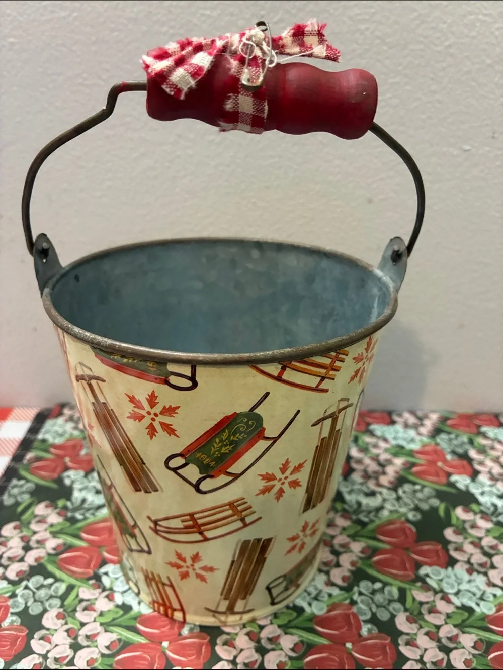Festive Decorative Metal Holiday Buckets - Green & Cream Set